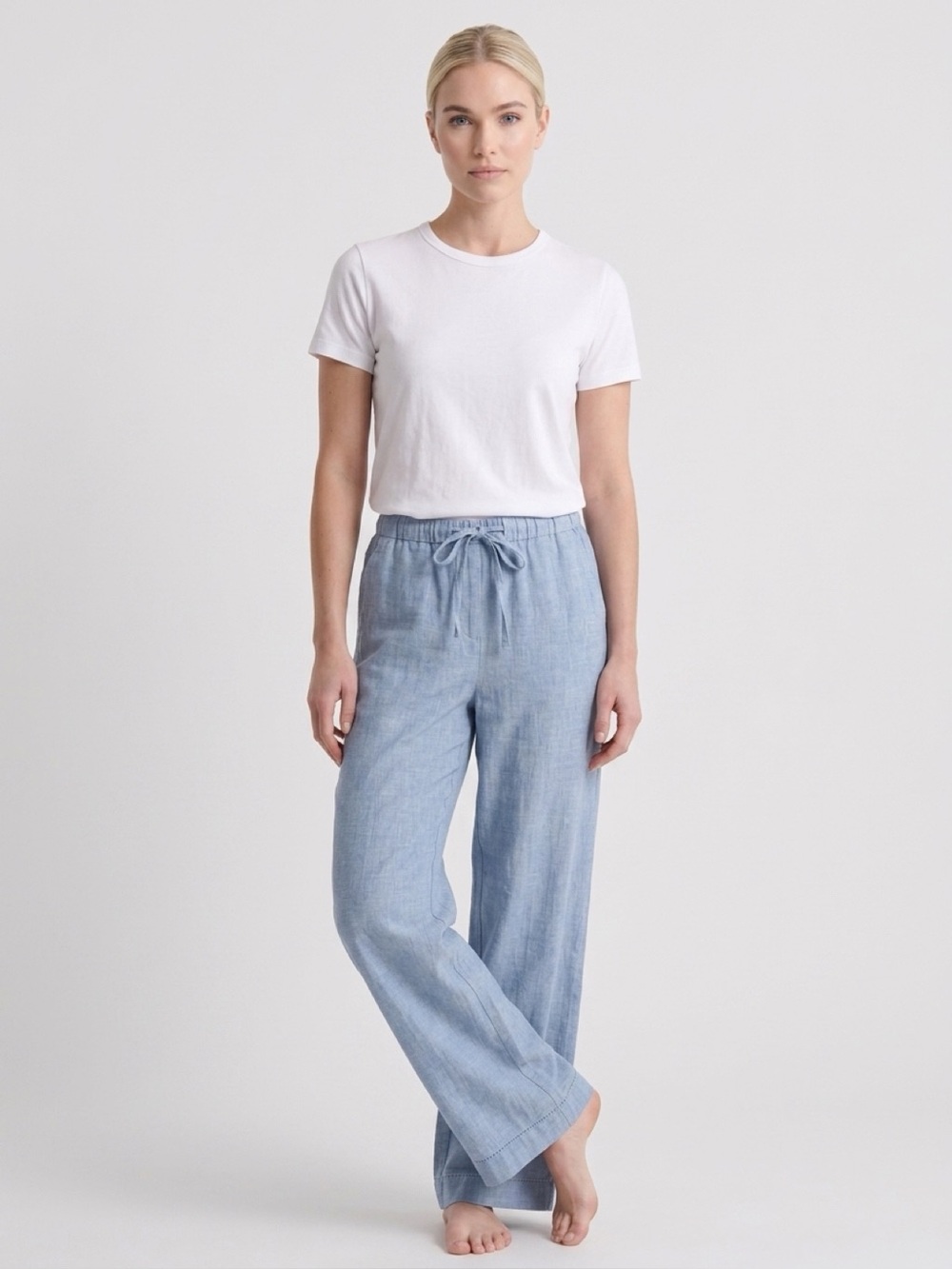 Jones New York Light Blue Wide-Leg Drawstring Pants
